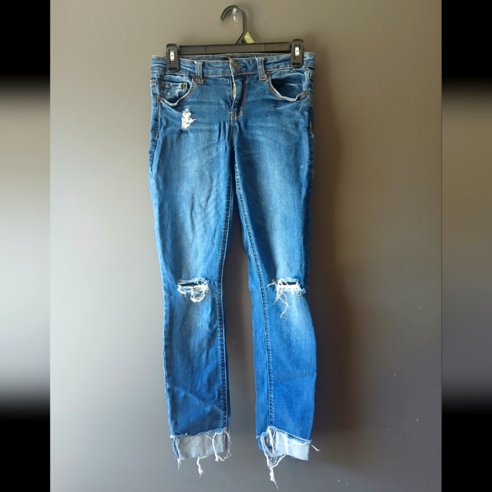 Almost Famous Distressed Blue Skinny Jeans Women's Size 3